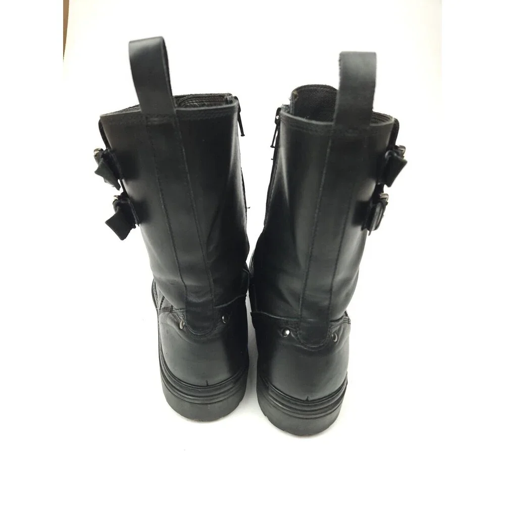 Bruno Magli Combat Motorcycle Black Boots Size 10 Black Leather High Buckle Tie